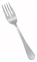 Tenedor de acero inoxidable con cuatro dientes, acabado pulido, sobre fondo blanco