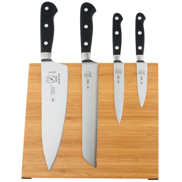 Juego de cuchillos con tabla magnética de bambú y mango negro de 5 piezas Mercer Culinary Renaissance® M21970BM