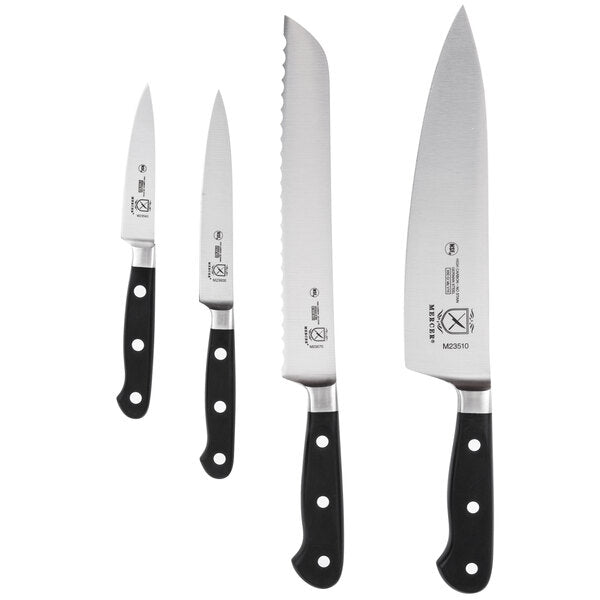 Juego de cuchillos con tabla magnética de bambú y mango negro de 5 piezas Mercer Culinary Renaissance® M21970BM