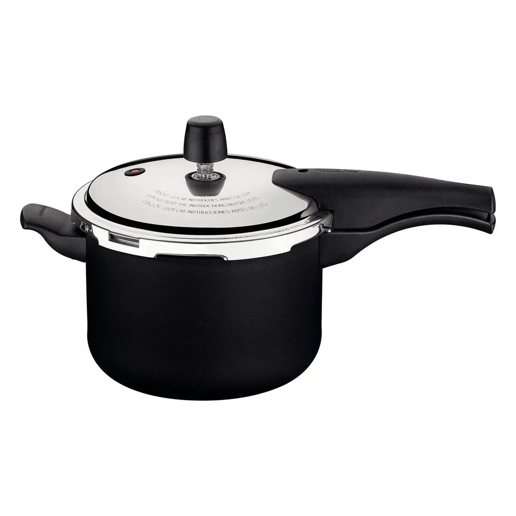 Olla de presión Tramontina negra con tapa de acero inoxidable, válvula de seguridad y mangos laterales