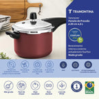 Olla a presión Tramontina Vancouver de aluminio con revestimiento antiadherente Starflon Max interno y externo, roja, 20 cm, 4,5 L