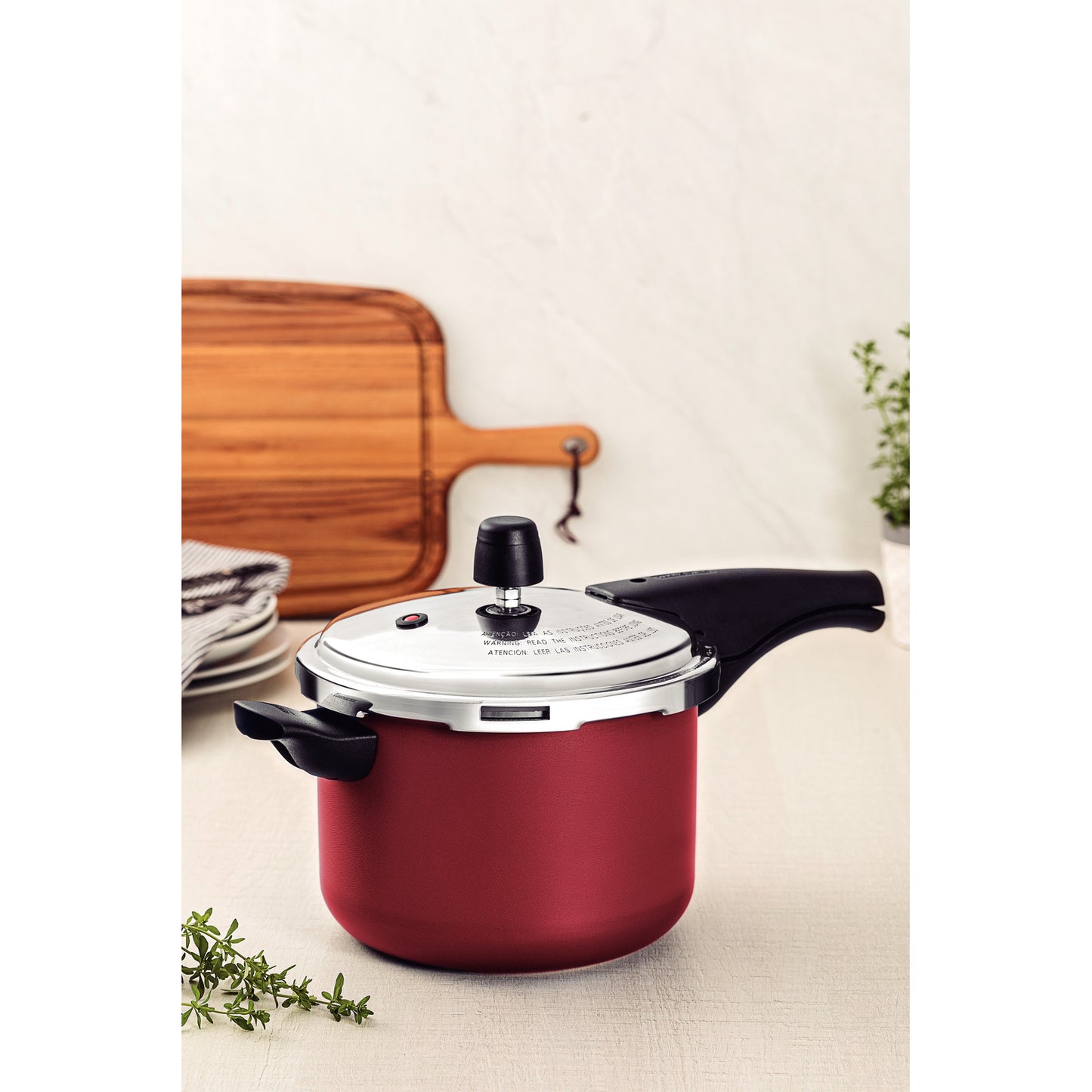 20582/720 Olla a presión Tramontina Vancouver de aluminio con revestimiento antiadherente Starflon Max interno y externo, roja, 20 cm, 4,5 L