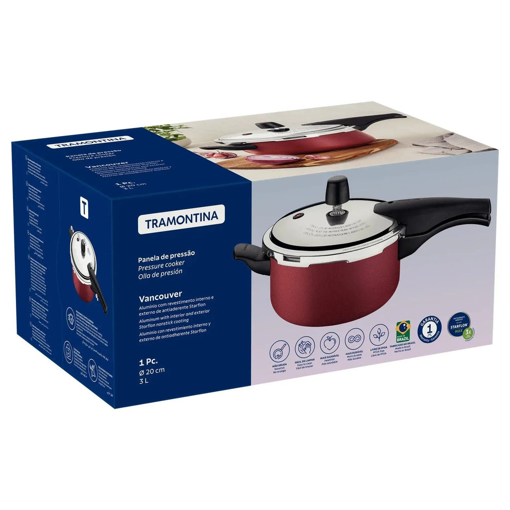 Caja de olla de presión Tramontina Vancouver roja de 3 L con revestimiento Starflon