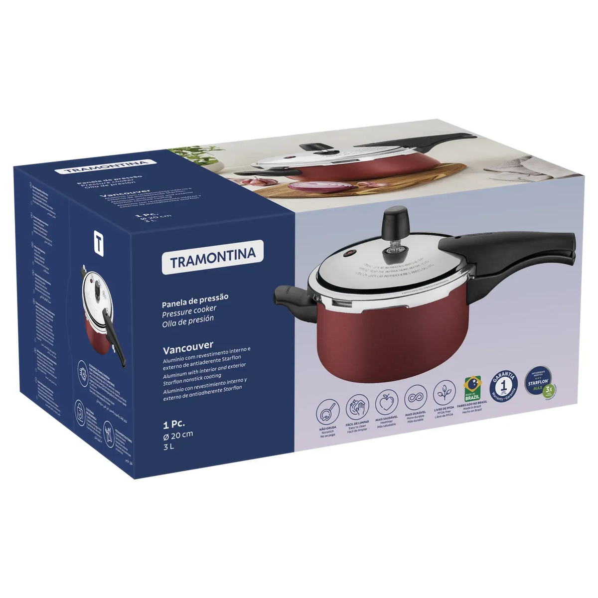Caja de olla de presión Tramontina Vancouver 3 L en color burdeo con mangos negros