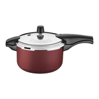 Olla de presión Tramontina con cuerpo rojo, tapa de acero inoxidable y mangos negros