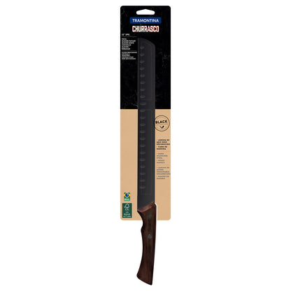 22842/112 Cuchillo para churrasco Tramontina negro con hoja de acero inoxidable oscurecido y mango de madera, 30,5 cm (12").