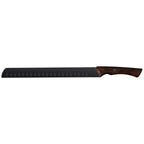 Cuchillo Tramontina de hoja larga negra con mango de madera y alvéolos ovalados en el lomo