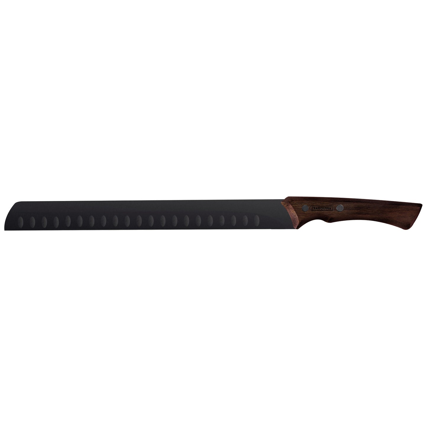 22842/112 Cuchillo para churrasco Tramontina negro con hoja de acero inoxidable oscurecido y mango de madera, 30,5 cm (12").