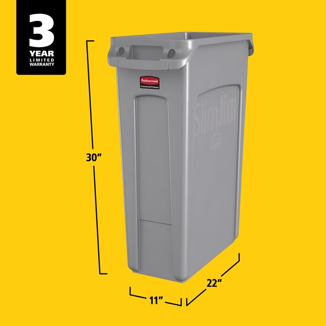 Basurero Slim Jim® ventilado de 23 galones, gris Rubbermaid