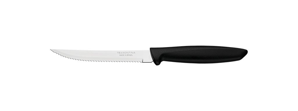 Cuchillo Tramontina con hoja serrada de acero inoxidable y mango negro de polipropileno