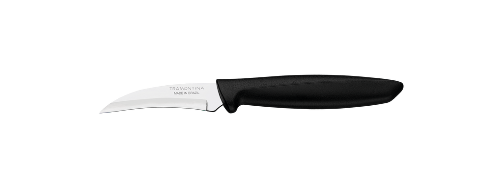 Cuchillo Tramontina curvo con mango negro y hoja de acero inoxidable