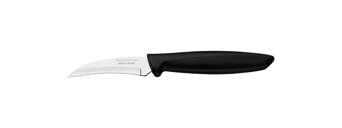 Cuchillo Tramontina curvo con mango negro y hoja de acero inoxidable