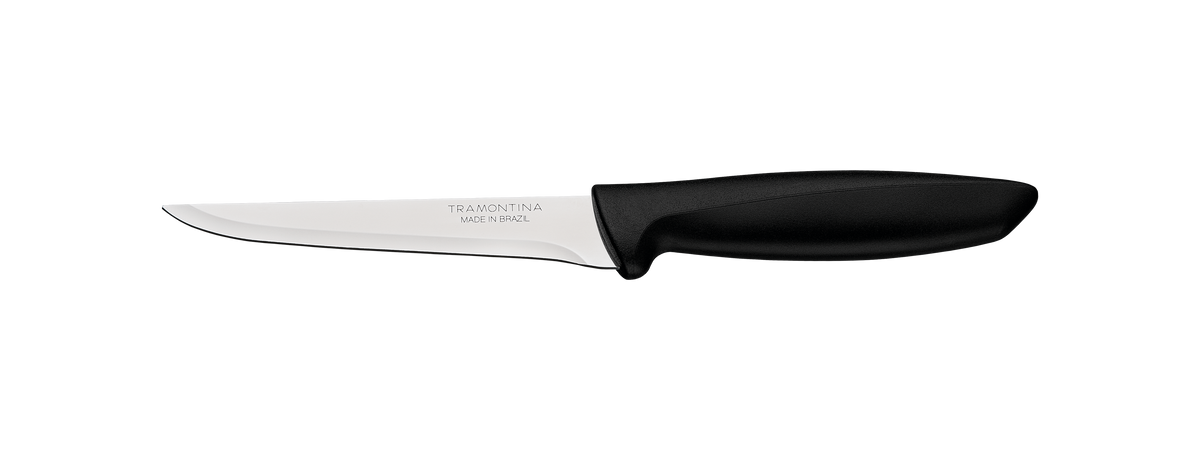 Cuchillo Tramontina con hoja de acero inoxidable y mango negro, marca Made in Brazil