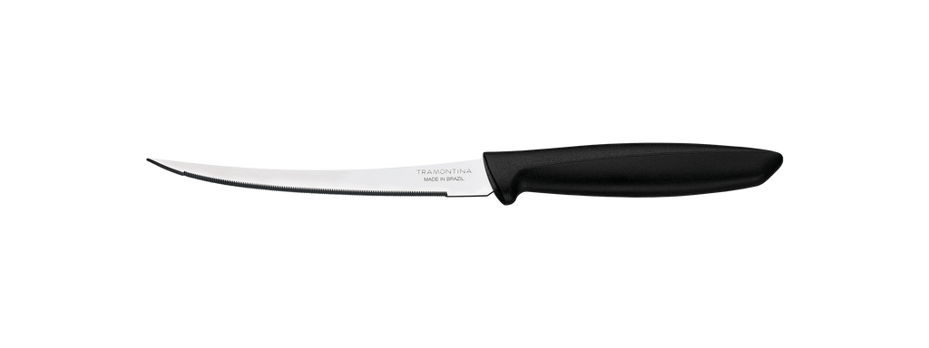 Cuchillo Tramontina con hoja curva serrada de acero inoxidable y mango negro de polipropileno