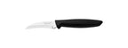 Cuchillo Tramontina curvo con mango negro y hoja de acero inoxidable sobre fondo blanco