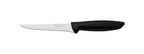 Cuchillo Tramontina con hoja de acero inoxidable y mango negro, vista lateral sobre fondo blanco