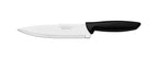 Cuchillo chef Tramontina con hoja de acero inoxidable y mango negro, vista lateral sobre fondo blanco