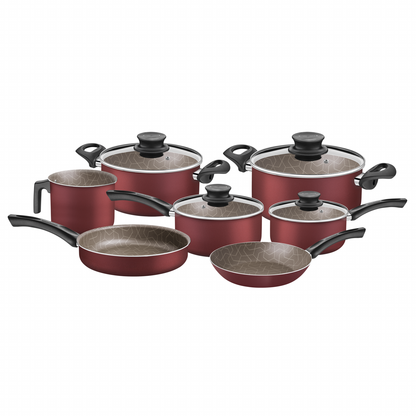 28599/702 bateria cocina de aluminio Tramontina Paris de 7 piezas con revestimiento antiadherente Starflon Max en el interior y el exterior, color rojo.