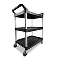 Carro de servicio utilitario con ruedas giratorias de 10 cm, capacidad de 90 kg, color negro.