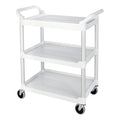 Carro de servicio utilitario con rueda giratoria de 10 cm, capacidad de 90 kg, color blanco.