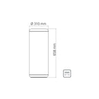 Diagrama técnico de bote cilíndrico con diámetro de 310 mm y altura de 658 mm