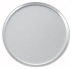 Bandeja redonda de aluminio para pizza, vista superior, con borde ligeramente elevado