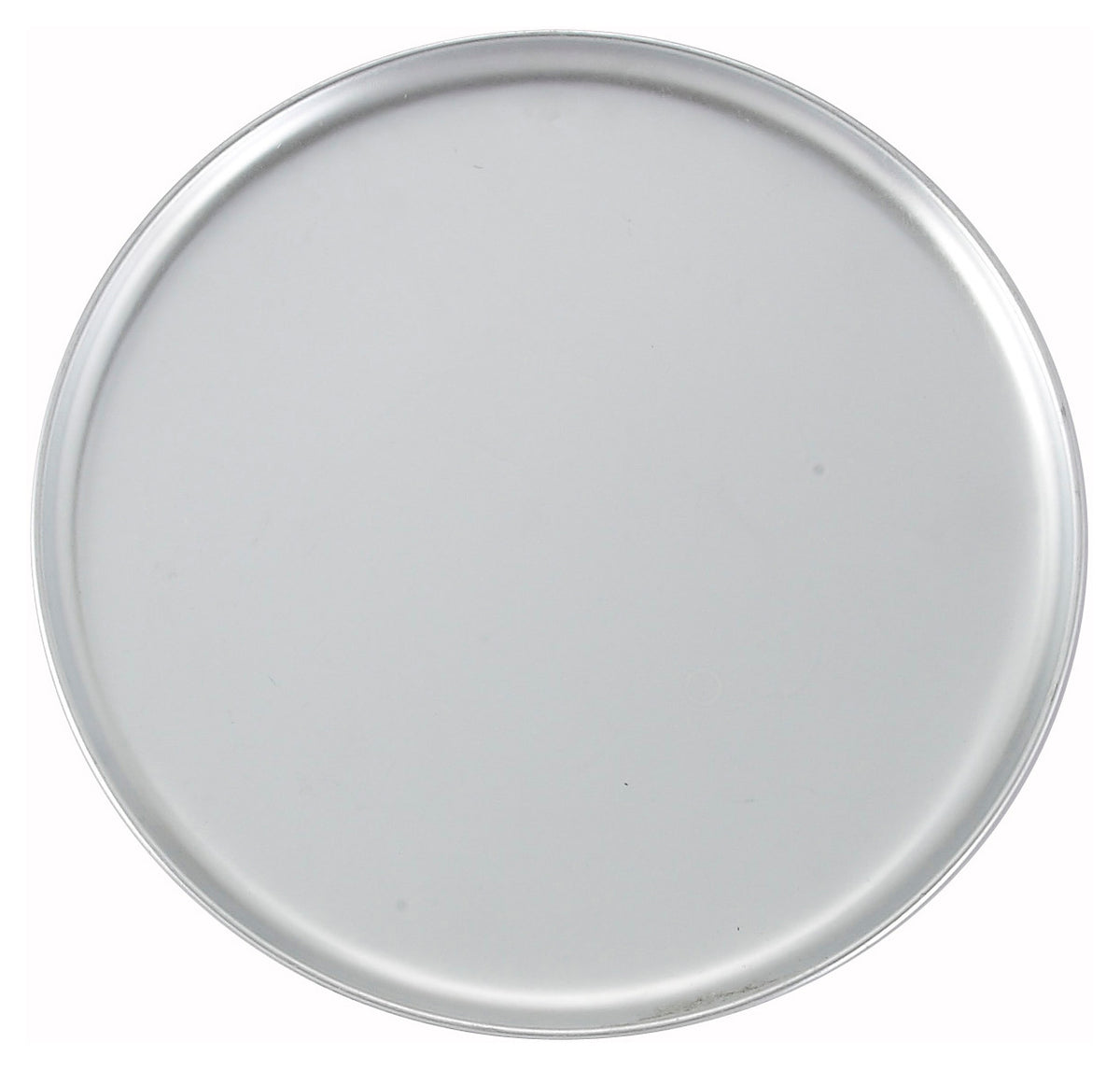 Bandeja redonda de aluminio para pizza, vista superior, con borde ligeramente elevado