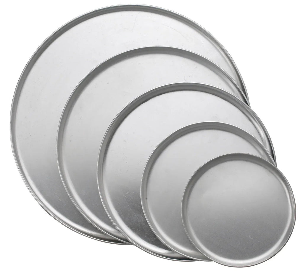 Juego de cinco bandejas redondas de aluminio para pizza en distintos tamaños
