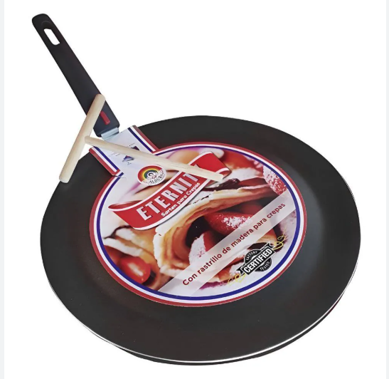 Sartén para crepas negra con mango largo y rastrillo de madera incluido, marca