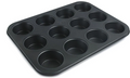 Molde para muffins negro de 12 cavidades en bandeja metálica rectangular