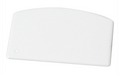Tabla de corte blanca de plástico con forma curva y agujero para colgar en la esquina inferior izquierda