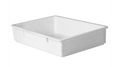 Bandeja rectangular blanca de plástico, tipo bus tub para uso en restaurantes y cafeterías