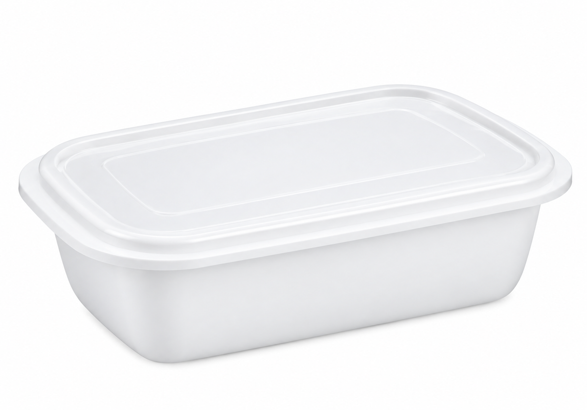Bandeja Plástica Blanca con Tapa 35 oz – Pack 25 Piezas