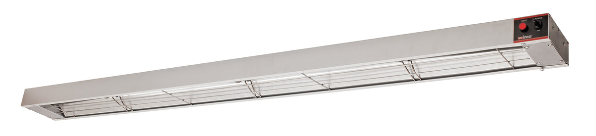 Calentador de alimentos infrarrojo Winco en acero inoxidable con interruptor de encendido y luz indicadora de calor