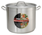 Olla de acero inoxidable Winco con tapa y asas laterales, tipo stock pot para cocina comercial