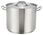 Olla grande de acero inoxidable con tapa y asas laterales para cocina comercial
