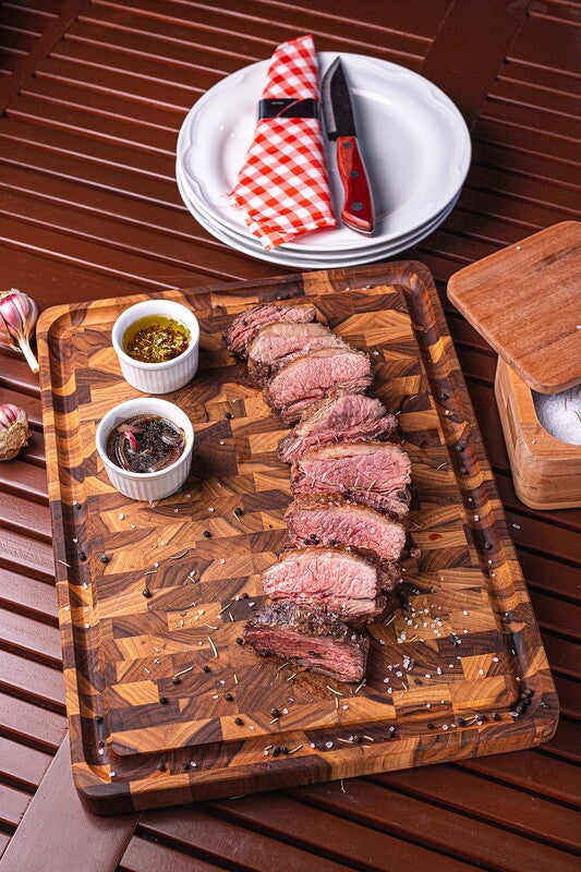 Tabla de cortar rectangular Tramontina Cubus para barbacoa, de madera de teca, 45 x 34 cm