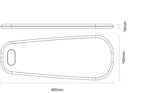 Tabla de corte con dimensiones 480mm x 190mm x 18mm, vista lateral y superior