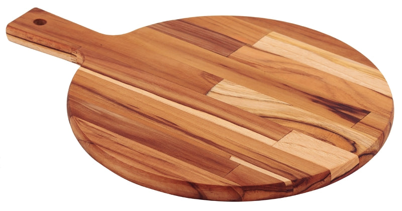 Tabla de cortar redonda de cocina Tramontina en madera de teca con asa, 40x28 cm