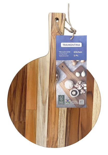 13278/351 Tabla de cortar redonda de cocina Tramontina en madera de teca con asa, 40x28 cm