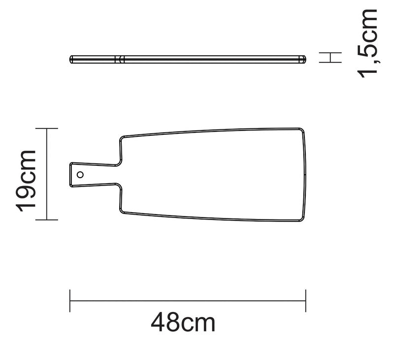 Tabla de cortar con mango de 48 cm de largo, 19 cm de ancho y 1,5 cm de grosor