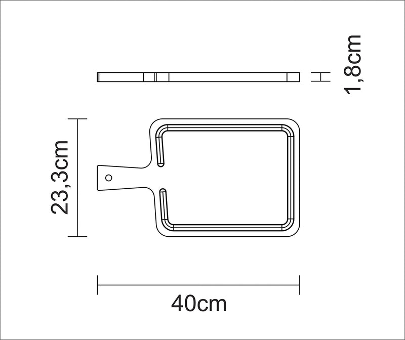 Diagrama técnico de tabla con mango de 40 cm