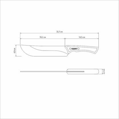 22843/108      Cuchillo para churrasco Tramontina negro con hoja de acero inoxidable oscurecido y mango de madera de 8 pulgadas.