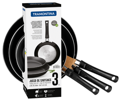 20199/007       JGO SARTENES 20,26,30cms ALUM/TELFON NEGRO TRAM