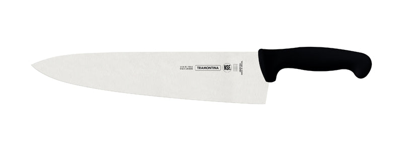 Cuchillo Tramontina de acero inoxidable con mango negro de polipropileno, hoja larga para corte profesional
