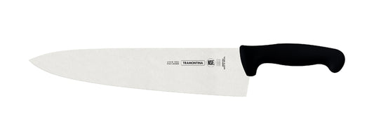 Cuchillo Tramontina de acero inoxidable con mango negro de polipropileno, hoja larga para corte profesional