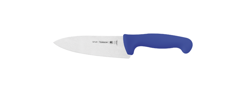 Cuchillo de cocina con mango azul y hoja de acero inoxidable
