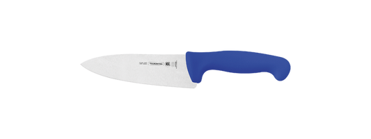 Cuchillo de cocina con mango azul y hoja de acero inoxidable