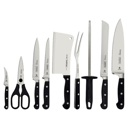 Kit de chef Tramontina con cuchillas de acero inoxidable y mangos de policarbonato y fibra de vidrio, 10 piezas, con estuche.24099/021