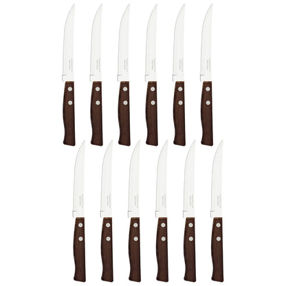 Juego de cuchillos tradicionales para barbacoa y fruta Tramontina con hojas de acero inoxidable y mangos de madera natural, 12 piezas. 22200/905